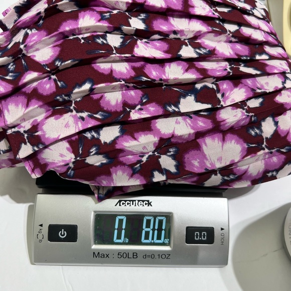 Banana Republic Petite Floral Pleated Dress 2P Burgundy Pink Short Sleeve Trad - Picture 14 of 14